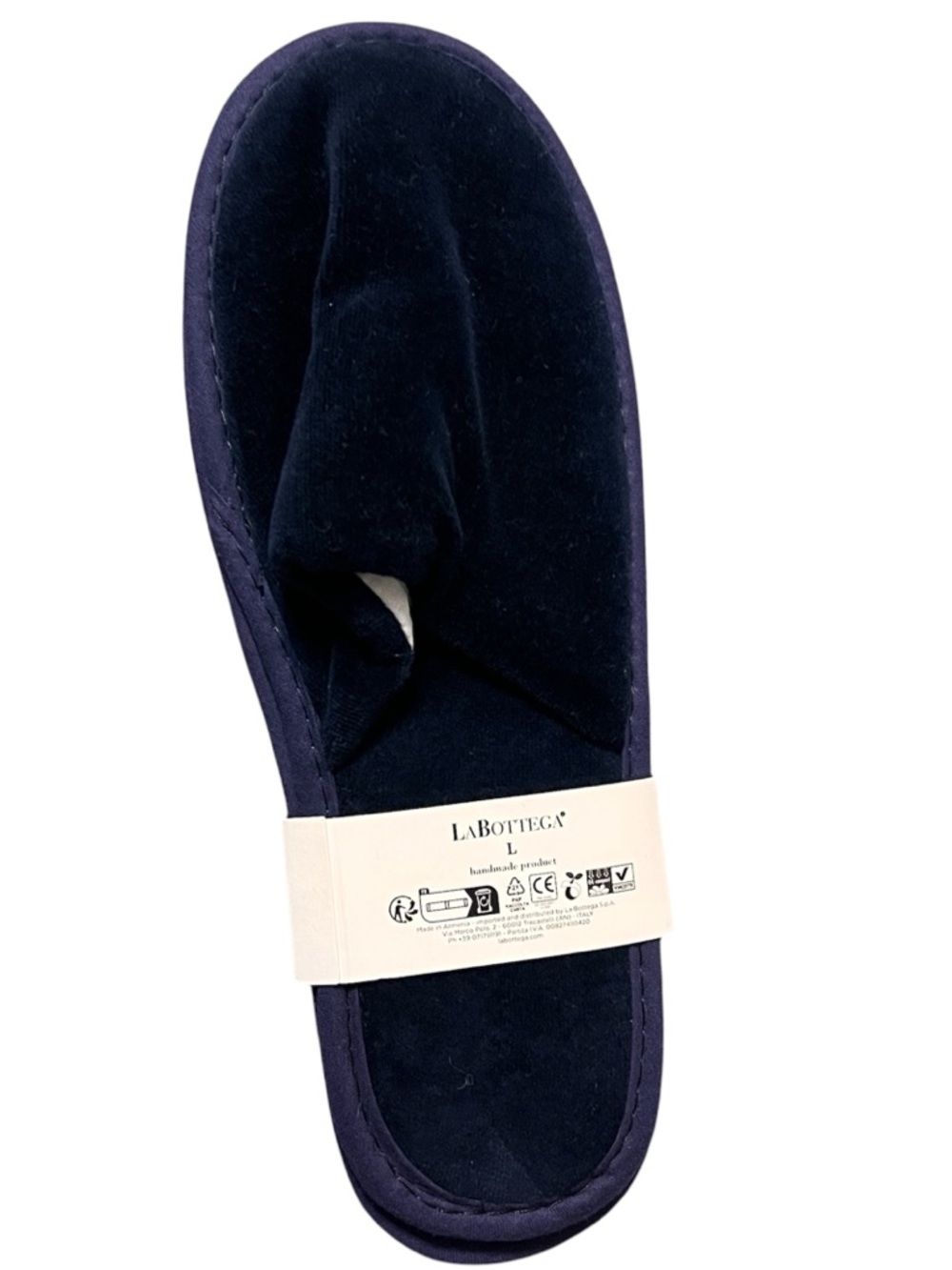 La Bottega Luxury Handmade Velvet Spa Slippers - Navy Blue - Size L - NWT Unisex